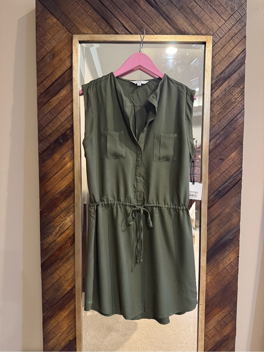 Jack by BB Dakota Olive Green Sleeveless Drawstring Shirt Dress